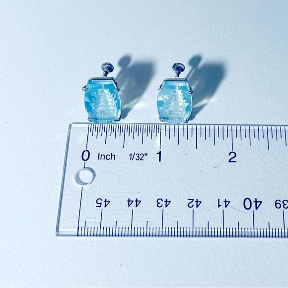 Vtg Silver Carved Blue Opalescent PAGODA Earrings Screw-Back Sterling  Asian - Picture 4 of 5